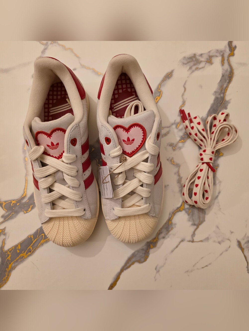 Adidas Womens Red & White Heart Sneakers